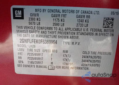 2015 Chevrolet Equinox 1Lt z USA, uszkodzony, nr VIN 2GNFLFEK0F6369964